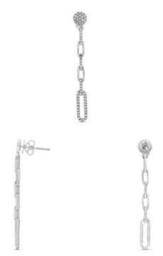 .37CT DIAMOND 14KT WHITE GOLD ROUND MULTI OVAL LINK FLORAL FUN HANGING EARRINGS