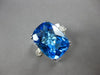 EXTRA LARGE 12.0CT DIAMOND & AAA BLUE TOPAZ 14KT WHITE GOLD CUSHION & ROUND RING