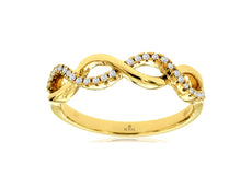 ESTATE .11CT DIAMOND 14KT YELLOW GOLD 3D TWO ROW INFINITY CRISS CROSS LOVE RING