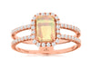 1CT DIAMOND & AAA OPAL 14KT ROSE GOLD 3D EMERALD CUT DOUBLE BAND ENGAGEMENT RING