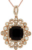 3.17CT DIAMOND & AAA RHODOLITE 14K ROSE GOLD 3D CUSHION & ROUND FLOATING PENDANT