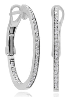 .24CT DIAMOND 14KT WHITE GOLD 3D ROUND INSIDE OUT HOOP CLIP ON HANGING EARRINGS