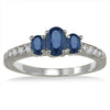 .53CT DIAMOND & AAA SAPPHIRE 14KT WHITE GOLD OVAL & ROUND 3 STONE FILIGREE RING
