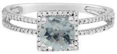 1.05CT DIAMOND & AAA GREEN AMETHYST 14KT WHITE GOLD CUSHION & ROUND SQUARE RING