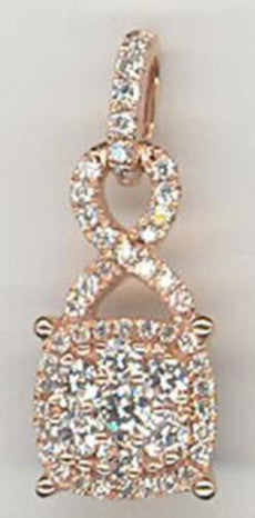 ESTATE .16CT DIAMOND 14KT WHITE & ROSE GOLD 3D PAVE SQUARE HALO INFINITY PENDANT
