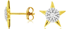 ESTATE .30CT DIAMOND 14KT YELLOW GOLD 3D CLASSIC STAR FLOWER STUD EARRINGS