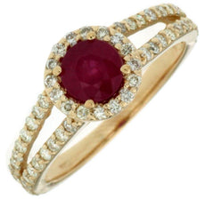 1.28CT DIAMOND & AAA RUBY 14KT YELLOW GOLD 3D ROUND HALO FRIENDSHIP LOVE RING