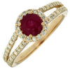 1.28CT DIAMOND & AAA RUBY 14KT YELLOW GOLD 3D ROUND HALO FRIENDSHIP LOVE RING