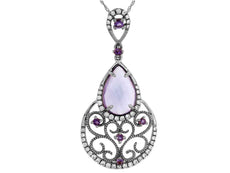 2.48CT DIAMOND & AAA AMETHYST 14K WHITE GOLD PEAR SHAPE & ROUND FLOATING PENDANT