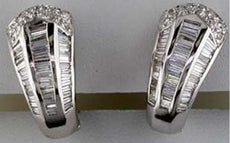 1.02CT DIAMOND 14K WHITE GOLD ROUND & BAGUETTE UMBRELLA CLIP ON HANGING EARRINGS
