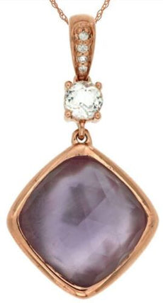 6.30CT DIAMOND & AAA AMETHYST 14K ROSE GOLD CUSHION GEOMETRICAL FLOATING PENDANT