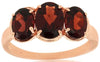 LARGE 3.25CT AAA GARNET 14KT ROSE GOLD THREE STONE PAST PRESENT FUTURE LOVE RING