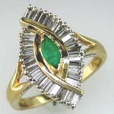 .90CT DIAMOND & AAA EMERALD 14KT YELLOW GOLD MARQUISE & BAGUETTE BALLERINA RING