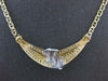 LARGE & LONG 1.26CT DIAMOND 14K 2 TONE GOLD 3D ROUND & BAGUETTE V SHAPE NECKLACE