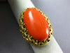 ANTIQUE LARGE AAA CORAL 18K YELLOW GOLD 3D CLASSIC OVAL LOVE KNOT FUN RING 26884