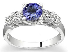 1.42CT DIAMOND & AAA TANZANITE 14KT WHITE GOLD 3D LUCIDA 5 STONE ENGAGEMENT RING