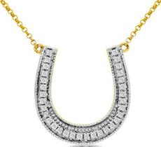ESTATE .18CT DIAMOND 14KT YELLOW GOLD 3D LUCKY HORSESHOE FILIGREE FUN NECKLACE