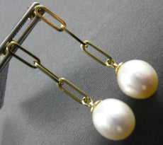 ESTATE AAA SOUTH SEA PEARL 14K YELLOW GOLD 3D CLASSIC OVAL LINK HANGING EARRINGS