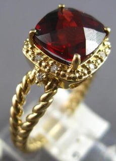2CT DIAMOND & AAA GARNET 14KT YELLOW GOLD 3D CUSHION & ROUND FILIGREE LOVE RING