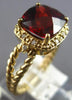 2CT DIAMOND & AAA GARNET 14KT YELLOW GOLD 3D CUSHION & ROUND FILIGREE LOVE RING