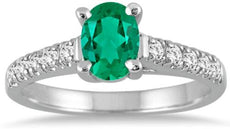 1.19CT DIAMOND & AAA EMERALD 14KT WHITE GOLD OVAL & ROUND LUCIDA ENGAGEMENT RING