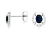 1.05CT DIAMOND & AAA SAPPHIRE 14K WHITE GOLD 3D OVAL & ROUND LUCKY STUD EARRINGS
