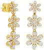 3.24CT DIAMOND 14KT YELLOW GOLD CLASSIC 3 FLOWER GRADUATING FUN HANGING EARRINGS