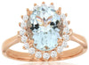 LARGE 2.36CT DIAMOND & AAA AQUAMARINE 14KT ROSE GOLD 3D OVAL & ROUND FLOWER RING