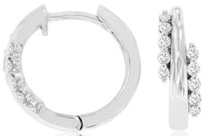 ESTATE .21CT DIAMOND 14KT WHITE GOLD ROUND CRISS CROSS HUGGIE HANGING EARRINGS