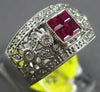 .75CT DIAMOND & AAA RUBY 14KT WHITE GOLD PRINCESS & ROUND FILIGREE FLORAL RING