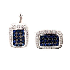 1.73CT DIAMOND & AAA SAPPHIRE 18KT WHITE GOLD 3D PRINCESS & ROUND MENS CUFFLINKS