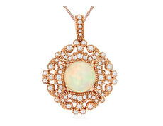 2.36CT DIAMOND & AAA OPAL 14KT ROSE GOLD ROUND FLOWER OPEN FILIGREE FUN PENDANT