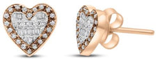 .19CT DIAMOND 14KT ROSE GOLD 3D ROUND & BAGUETTE HEART SHAPE LOVE STUD EARRINGS