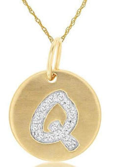 .07CT DIAMOND 14KT YELLOW GOLD LETTER Q INITIAL MATTE & SHINY FLOATING PENDANT