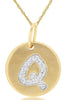 .07CT DIAMOND 14KT YELLOW GOLD LETTER Q INITIAL MATTE & SHINY FLOATING PENDANT