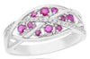 ESTATE .46CT DIAMOND & AAA RUBY 14KT WHITE GOLD 3D CLASSIC CRISS CROSS FUN RING