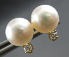 ESTATE .09CT DIAMOND & AAA SOUTH SEA PEARL 14K YELLOW GOLD CLASSIC STUD EARRINGS