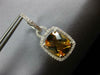 LARGE 14.60CT DIAMOND & AAA CITRINE 14KT WHITE GOLD 3D CUSHION HANGING EARRINGS