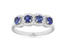 .68CT DIAMOND & AAA TANZANITE 14K WHITE GOLD ROUND 4 STONE HALO ANNIVERSARY RING