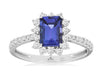 1.63CT DIAMOND & AAA TANZANITE 14K WHITE GOLD EMERALD CUT FLOWER ENGAGEMENT RING