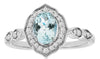 .89CT DIAMOND & AAA AQUAMARINE 14KT WHITE GOLD OVAL & ROUND HALO LEAF LOVE RING