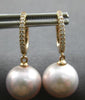 ESTATE .11CT DIAMOND & AAA PINK SOUTH SEA PEARL 14KT ROSE GOLD HANGING EARRINGS