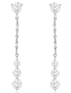 ESTATE .45CT DIAMOND 14KT WHITE GOLD 3 STONE SOLITAIRE JOURNEY HANGING EARRINGS