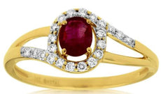 .58CT DIAMOND & AAA RUBY 14K YELLOW GOLD OVAL & ROUND CRISS CROSS LOVE KNOT RING