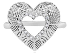 ESTATE .11CT DIAMOND 14KT WHITE GOLD 3D CLASSIC ROUND OPEN HEART LOVE FUN RING