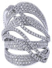 EXTRA LARGE 2.08CT DIAMOND 14KT WHITE GOLD MULTI ROW LOVE KNOT CRISS CROSS RING