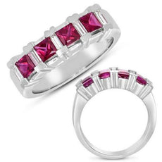 1.08CT DIAMOND & AAA RUBY 14KT WHITE GOLD PRINCESS & BAGUETTE 9 STONE FUN RING