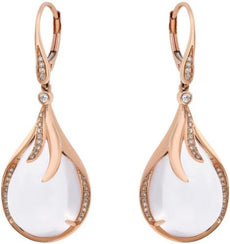 19.38CT DIAMOND & AAA WHITE AGATE 14KT ROSE GOLD 3D LEVERBACK HANGING EARRINGS