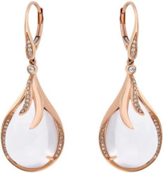 19.38CT DIAMOND & AAA WHITE AGATE 14KT ROSE GOLD 3D LEVERBACK HANGING EARRINGS