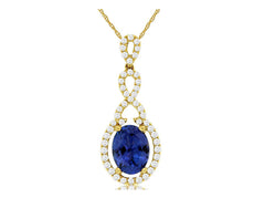 1.56CT DIAMOND & AAA TANZANITE 14KT YELLOW GOLD HALO INFINITY FLOATING PENDANT